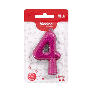 Vela Cintilante Regina Pink N°4 - Embalagem com 1 UN