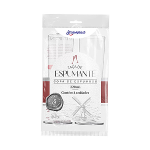 Taça de Espumante Strawplast Cristal 220ML - Embalagem com 4 UN