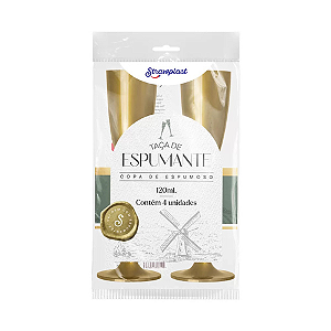 Taça de Champagne Strawplast Dourada 220ML - Embalagem com 4 UN