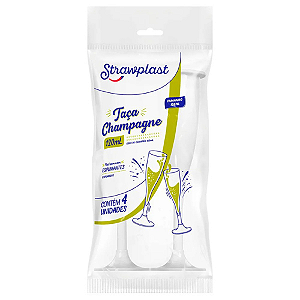Taça de Champagne Strawplast Branca 120ML - Embalagem com 4 UN