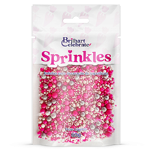 Confeito Sprinkles Brilhart Celebrate Pink e Branco - Embalagem com 60G