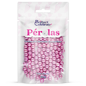 Confeito Pérolas Brilhart Celebrate Cor Rosa Bebê Glitter - Embalagem com 50G