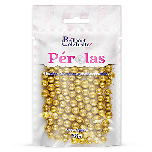 Confeito Pérolas Brilhart Celebrate Cor Dourado Glitter - Embalagem com 50G
