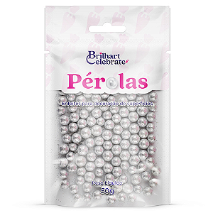 Confeito Pérolas Brilhart Celebrate Cor Prata Glitter - Embalagem com 50G