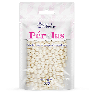 Confeito Pérolas Brilhart Celebrate Cor Pérola Cintilante - Embalagem com 50G