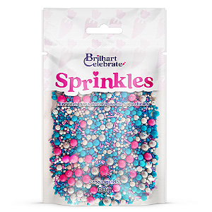 Confeito Sprinkles Brilhart Celebrate Cor Azul e Rosa - Embalagem com 60G