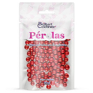 Confeito Pérolas Brilhart Celebrate Cor Vermelho Glitter - Embalagem com 60G