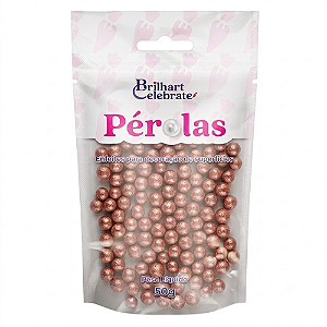 Confeito Pérolas Brilhart Celebrate Cor Rosó Gold Glitter - Embalagem com 50G