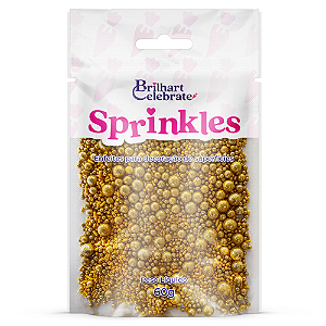 Confeito Sprinkles Brilhart Celebrate Cor Dourado - Embalagem com 60G