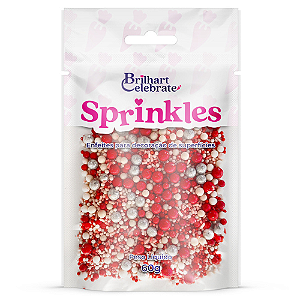 Confeito Sprinkles Brilhart Celebrate Cor Vermelho e Branco - Embalagem com 60G