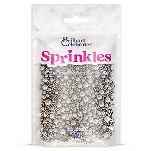 Confeito Sprinkles Brilhart Celebrate Cor Prata - Embalagem com 60G