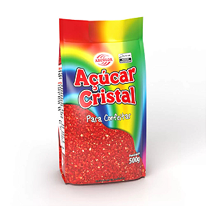 Açúcar Cristal Colorido Arcolor Cor Vermelho - Embalagem com 500G