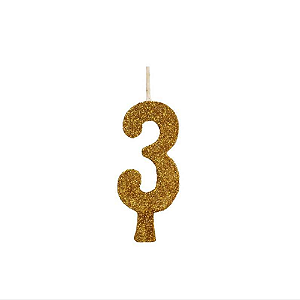 Vela Regina Aniversário Glitter Ouro N°3 - Embalagem com 1 UN