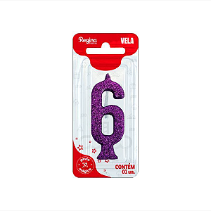 Vela Regina Parabéns Glitter Roxa N°6 - Embalagem com 1 UN