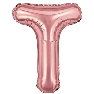 Balão Metalizado Rosé Letra T Tam 32'' - Embalagem com 1 UN