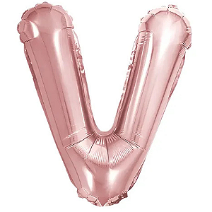 Balão Metalizado Rosé Letra V Tam 32'' - Embalagem com 1 UN