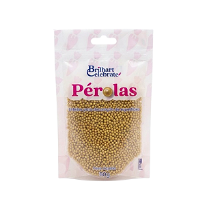 Confeito Pérolas Brilhart Celebrate Mini Cor Dourado Cintilante - Embalagem com 50G