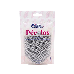 Confeito Pérolas Brilhart Celebrate Mini Cor Prata Cintilante - Embalagem com 50G
