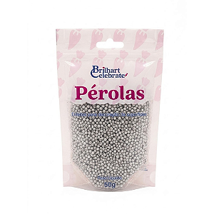 Confeito Pérolas Brilhart Celebrate Mini Cor Prata Glitter - Embalagem com 50G