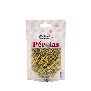 Confeito Pérolas Brilhart Celebrate Mini Cor Dourado Glitter - Embalagem com 50G