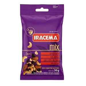 Mix Amendoim/Uva Passa/Castanha de Caju/Amêndoa Iracema - Embalagem com 30G
