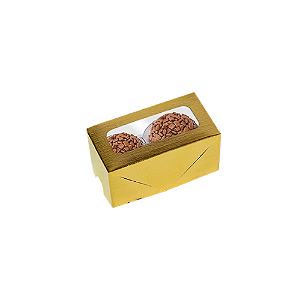 Caixa com Visor 2 Doces Laminada Ouro