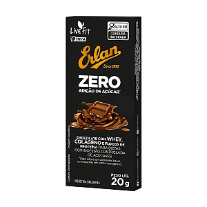 Chocolate Erlan Zero com Whey e Flocos de Proteína - Embalagem com 20G