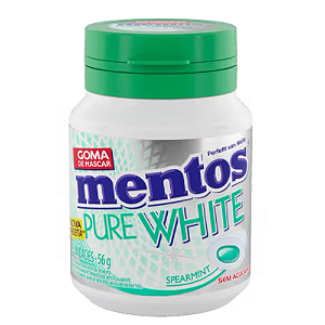 Goma de Mascar Mentos Pure White Sabor Hortelã - Embalagem com 56G