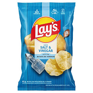 Batata Lays Sabor Sal e Vinagre - Embalagem com 62G