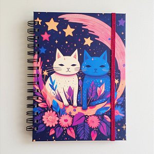 Sketchbook A5 Capa Dura - Gatos/Azul-marinho