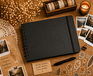 Sketchbook Álbum de Fotos Scrapbook Capa Dura Preto 50fls - A5 21x15 cm