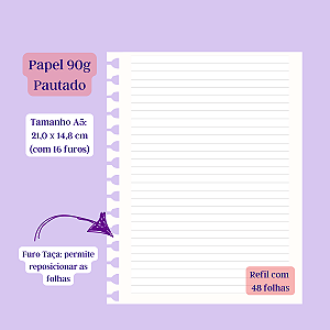 Refil Papel 90g Pautado para caderno Smart Desenho (Wire-o, anel duplo) - A5, Universitário, A4