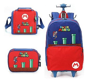 Kit Mochila Rodinhas Lancheira Estojo Original Super Mario