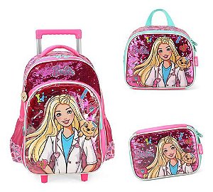 Kit Mochila Rodinhas Original Barbie Pet Veterinária