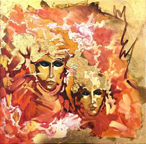 Encontro Iluminado - Obra com Tema Figuras e Abstrato - Expressionismo Moderno por Sueli Dabus - 80cm x 80cm