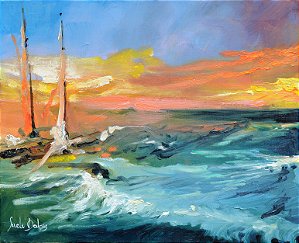 Influência do Vento - Obra com Tema Marinhas - Expressionismo Moderno por Sueli Dabus - 33cm x 41cm