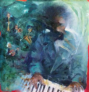 O Show - Obra com Tema Música - Arte Contemporânea por Sueli Dabus - 100cm x 100cm