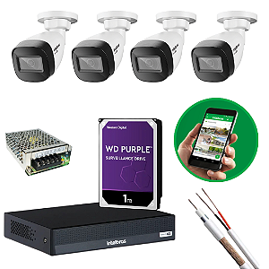 KIT COMPLETO CÂMERAS INTELBRAS (4 CÂMERAS + GRAVADOR)