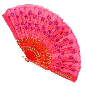 Leque Simples Rosa Cigana Com Paete E Renda