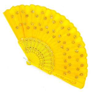 Leque Simples Amarelo Cigana Com Paete E Renda