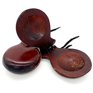 Par De Castanhola Cigana De Madeira Resinada Marrom
