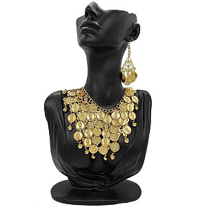 Colar + Brinco Dourado De Moedas Ciganas E Guisos Com Fecho
