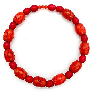 Colar Elástico C/ Entremeios De Madeira Vermelho