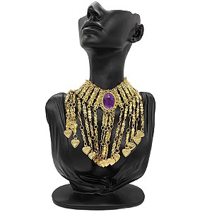 Colar Gargantilha Choker Medalhão Com Pingentes De Coração