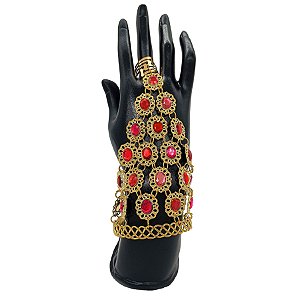 Pulseira Bracelete Medalhão Vermelho Cigana Odalisca C/ Anel