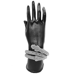 Pulseira Bracelete Espiral Tubular Cobra Prata C/ Zircônia