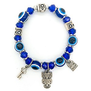 Pulseira Olho Grego E Coruja Proteção Contra Mal Olhado
