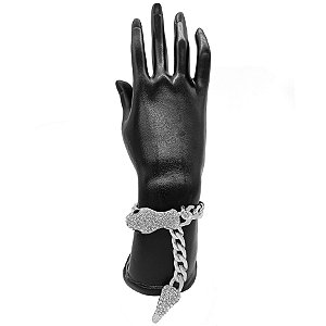 Pulseira Prata Corrente De Cobra Com Zircônias