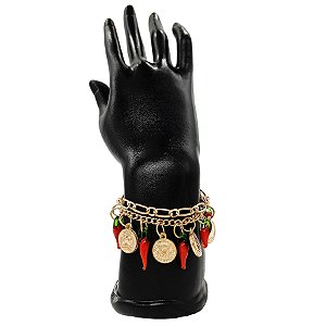 Pulseira Com Pimentas E Moedas Para Proteção E Prosperidade