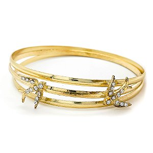 Pulseira Dourada Trio Com Andorinhas Pássaro